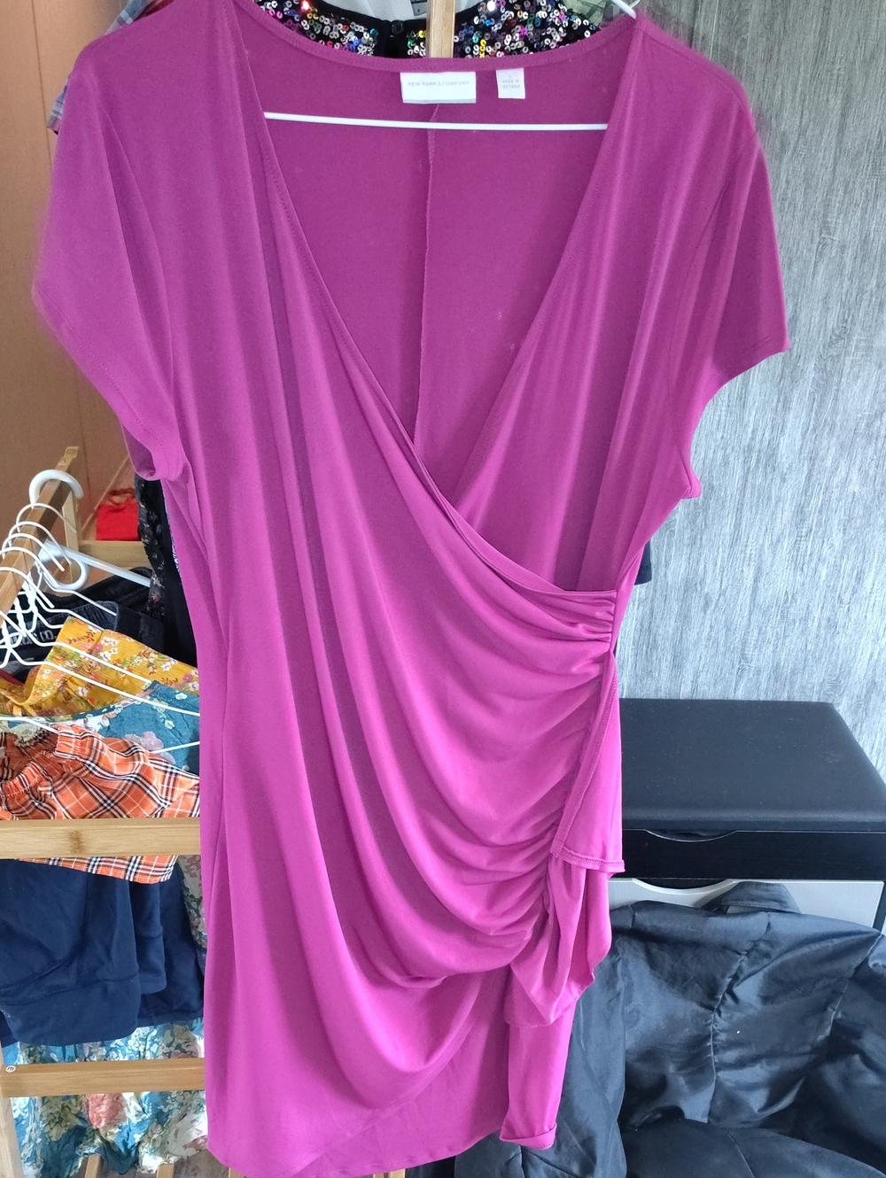 New York & Company Fuchsia Wrap-Style Mini Dress